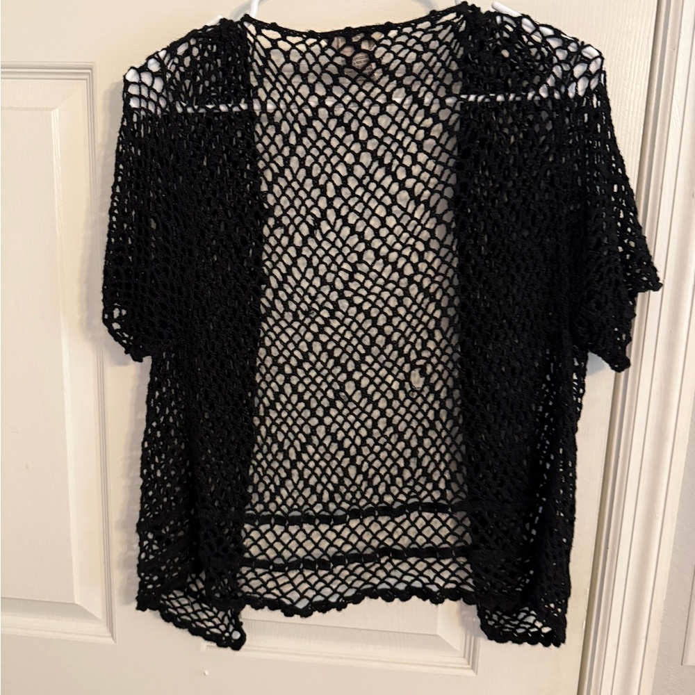 Teddi Black Open-Knit Cardigan